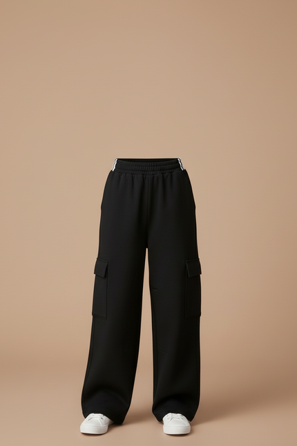Pantalon Cargo Noir Ample Fille Coton Décontracté - Molleton - vue 3