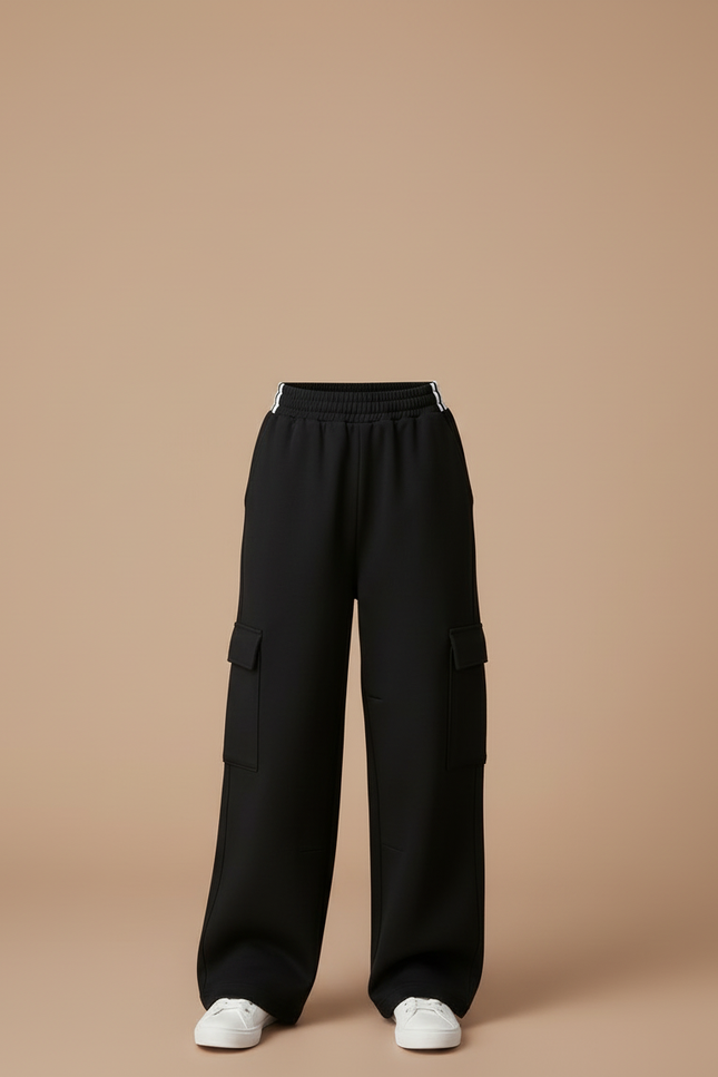 Pantalon Cargo Noir Ample Fille Coton Décontracté - Molleton - vue 3