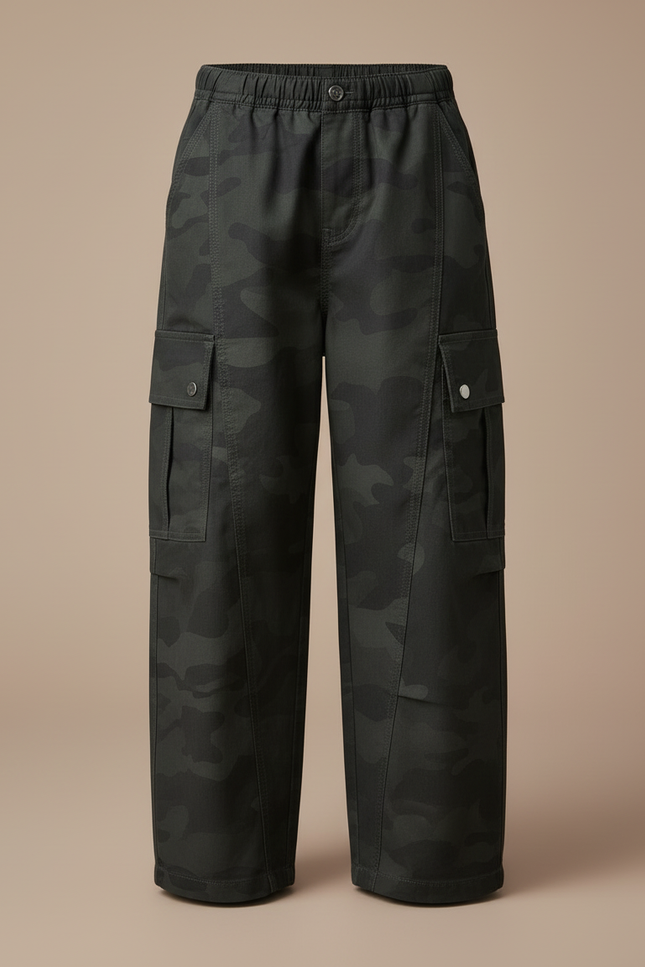 Pantalon Cargo Camouflage Ample Coton Multipoches Garçon - Vert - vue 3