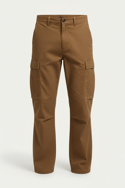 Pantalon Cargo Marron Ample Multipoches Coton Homme - Toile - vue 3