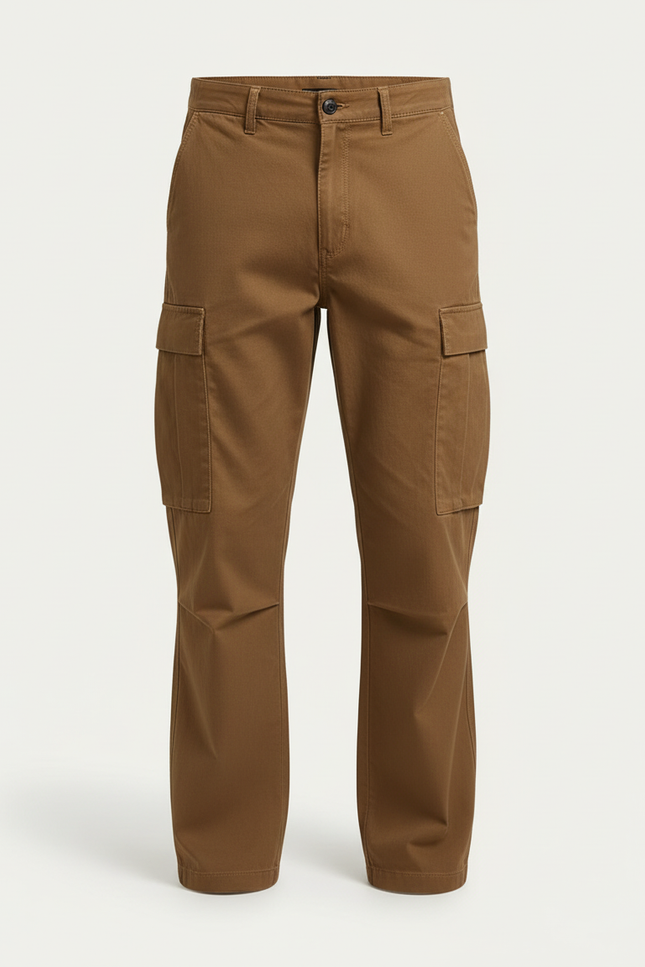 Pantalon Cargo Marron Ample Multipoches Coton Homme - Toile - vue 3
