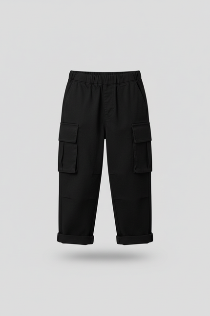 Pantalon Cargo Fille Noir Large - Toile - vue 3