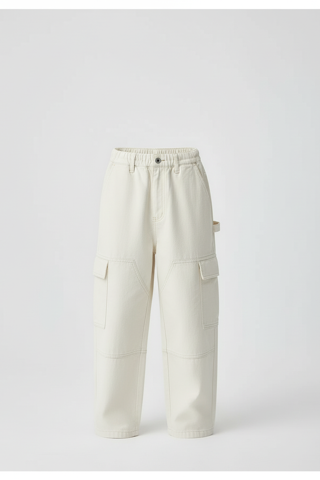 Pantalon Cargo Enfant Coton Beige Ample Décontracté - vue 3