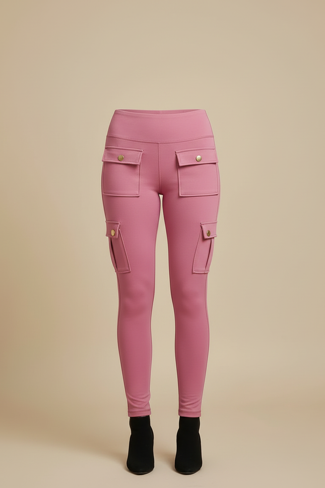 Pantalon Cargo Rose Slim Multipoches Femme Élégant - Polyester - vue 3