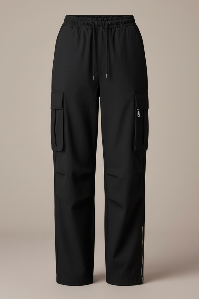 Pantalon Cargo Noir Ample Technique Multipoches - Polyester - vue 3