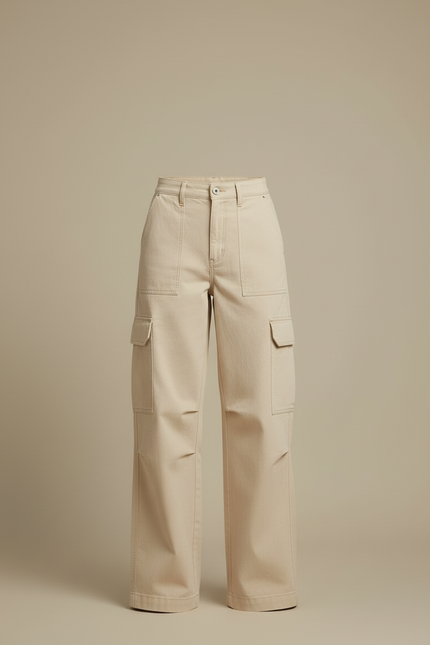 Pantalon Cargo Beige Ample Coton Décontracté Femme - Toile - vue 3