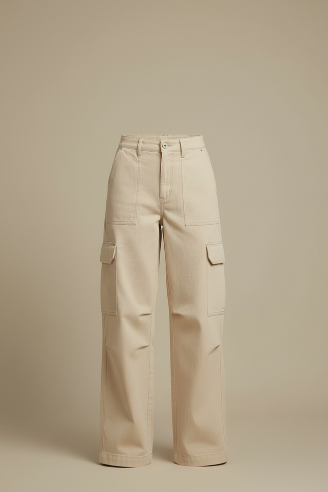 Pantalon Cargo Beige Ample Coton Décontracté Femme - Toile - vue 3