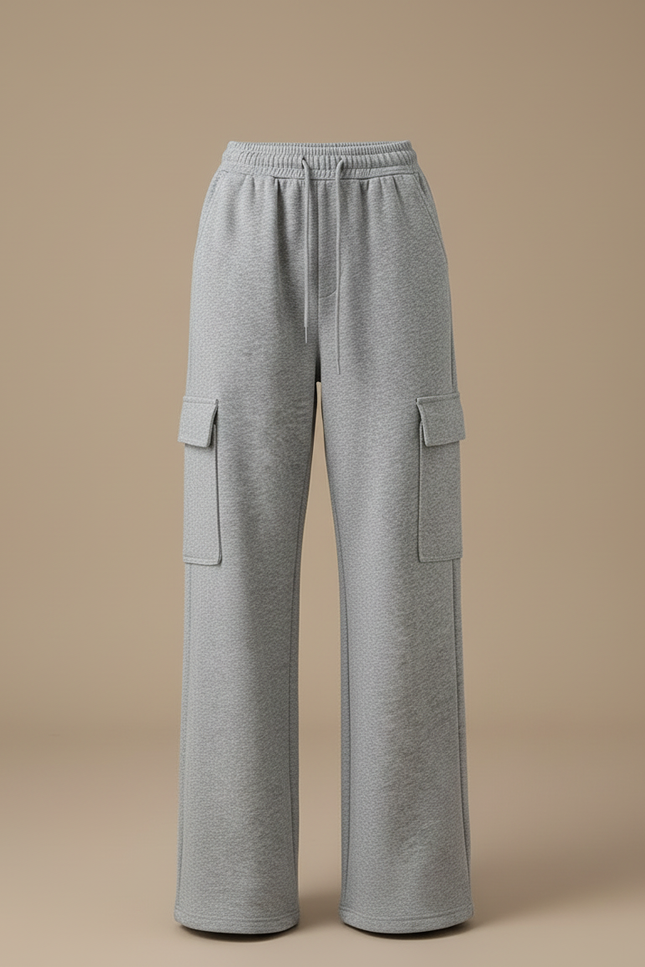 Pantalon Cargo Gris Molletonné Ample Décontracté - vue 3