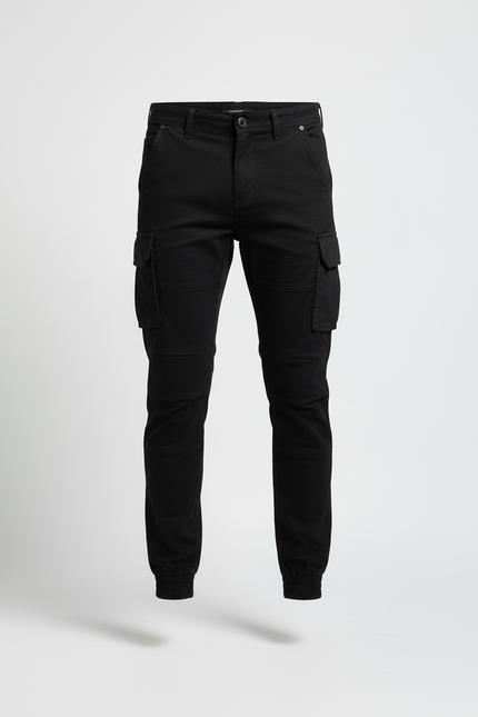 Pantalon Cargo Noir Homme Slim Coton Multipoches - vue 3