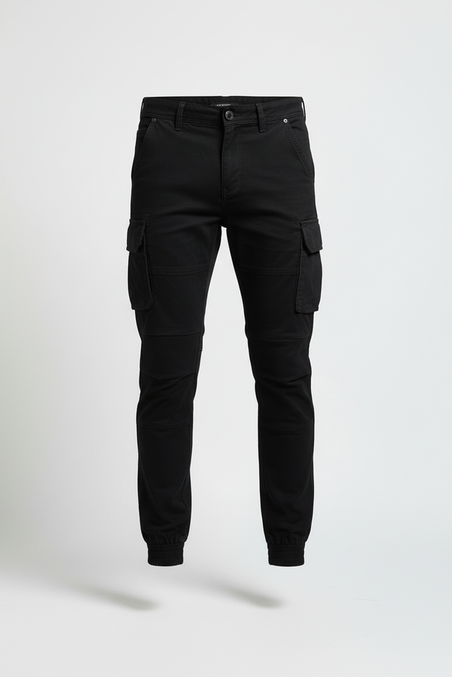 Pantalon Cargo Noir Homme Slim Coton Multipoches - vue 3
