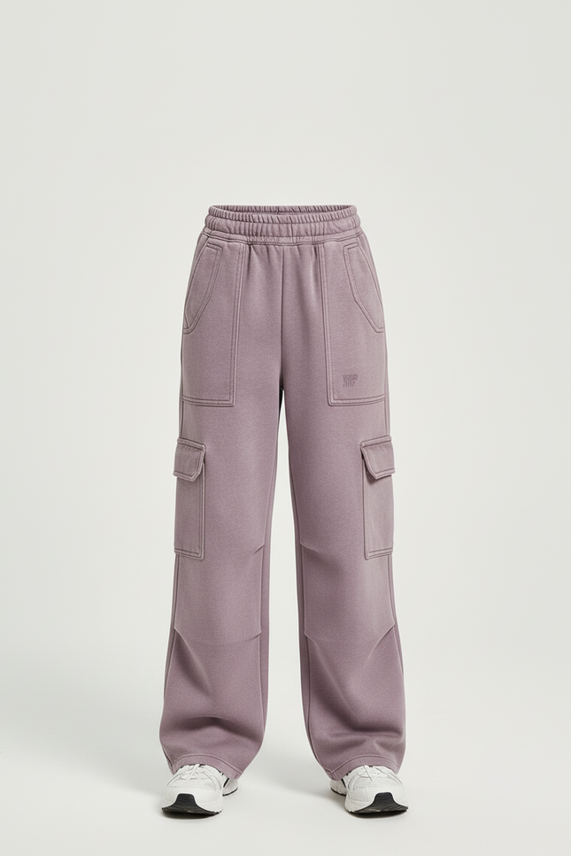 Pantalon Cargo Mauve Ample Décontracté Multipoches Fille - Violet Molleton - vue 3