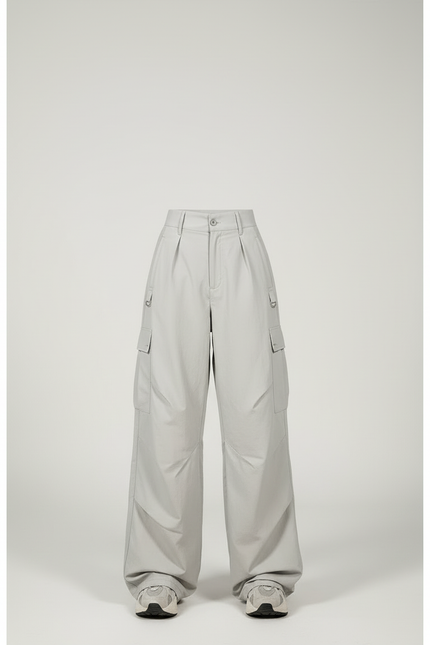 Pantalon Cargo Gris Nylon Ample Taille Haute Femme - Polyester - vue 3