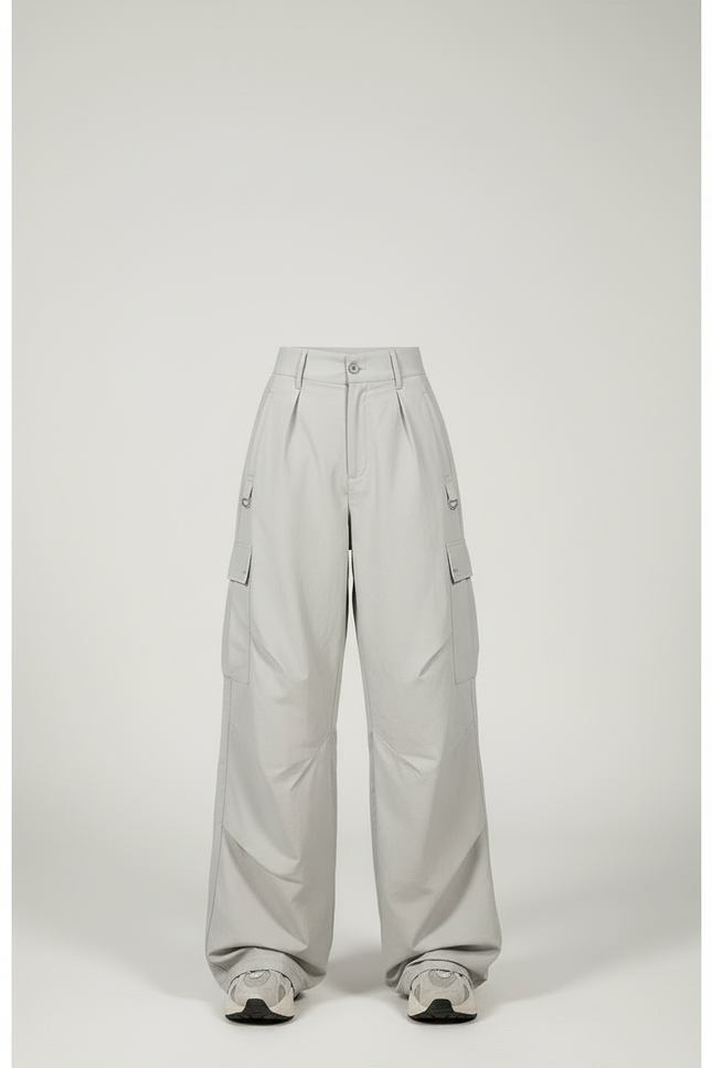 Pantalon Cargo Gris Nylon Ample Taille Haute Femme - Polyester - vue 3