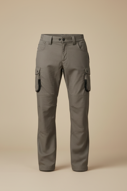 Pantalon Cargo Gris Homme Coupe Droite Multipoches Coton - Gabardine - vue 3