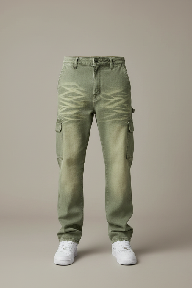 Pantalon Cargo Vert Ample Décontracté Denim Homme - Jean - vue 3