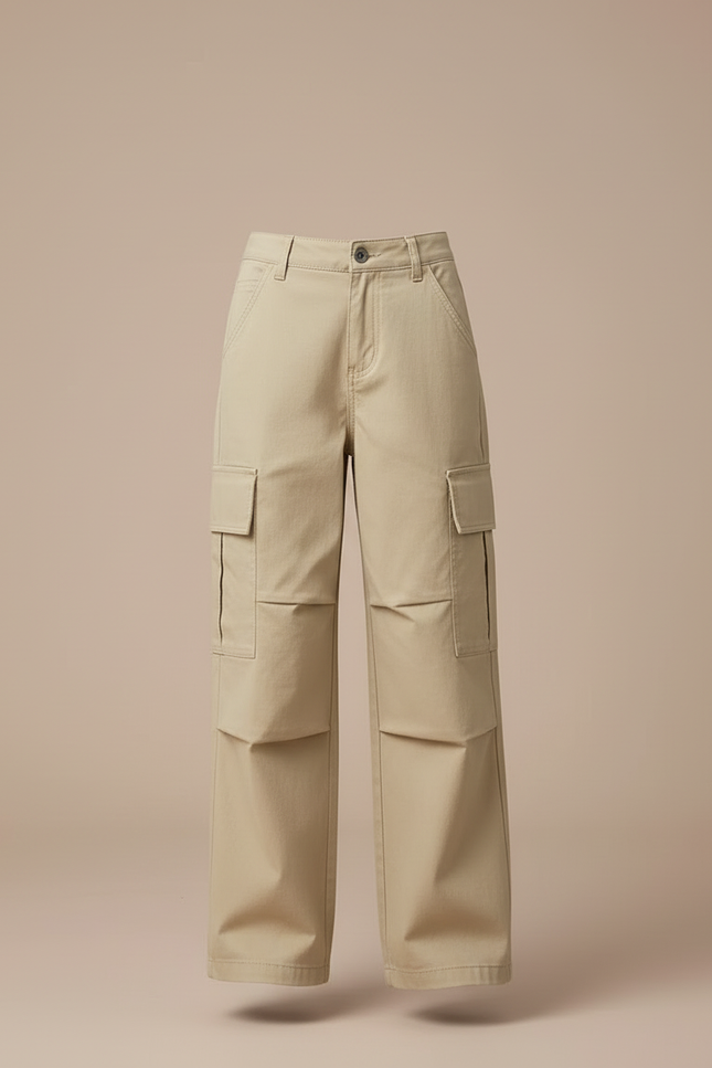 Pantalon Cargo Beige Ample Multipoches Enfant Fille - Toile - vue 3