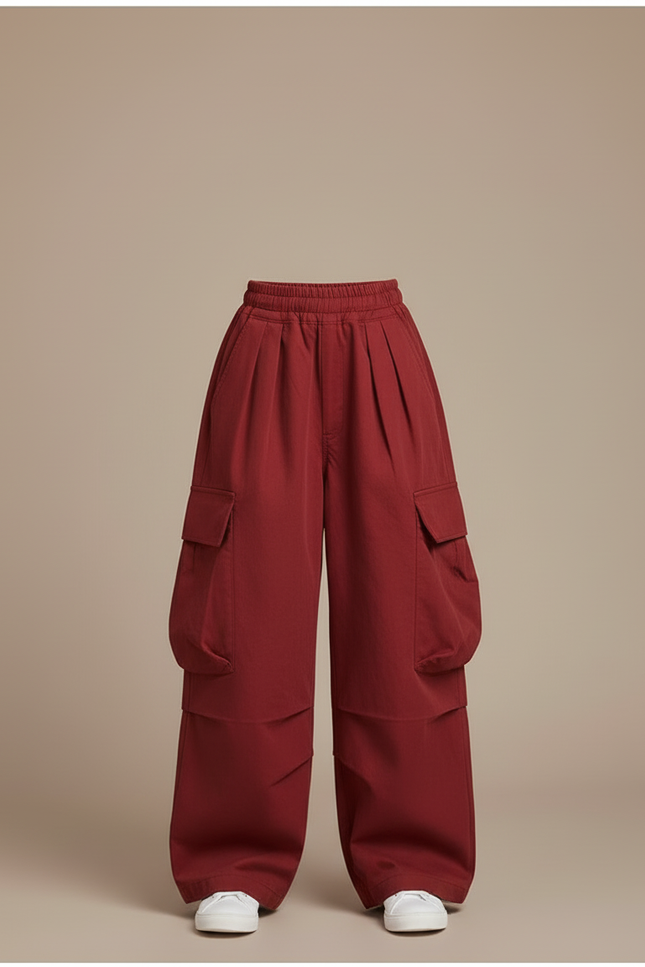 Pantalon Cargo Bordeaux Ample Multipoches Fille - Toile - vue 3