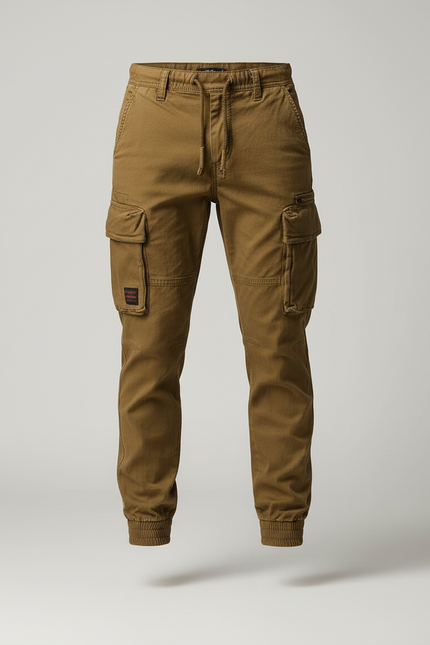 Pantalon Cargo Homme Kaki Coton Slim Multipoches - Toile - vue 3