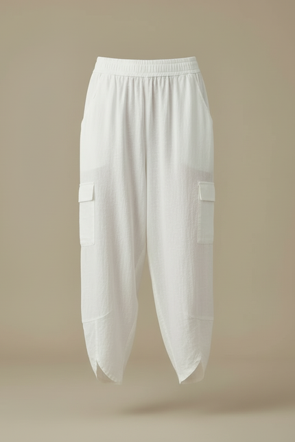 Pantalon Cargo Blanc Lin Ample Femme - vue 3