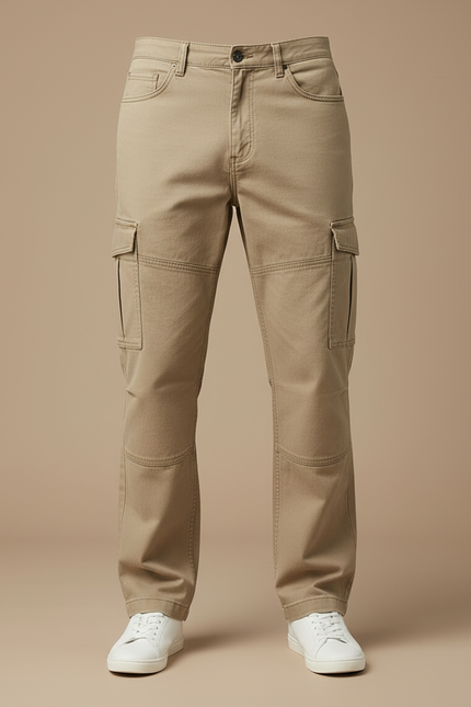 Pantalon Cargo Beige Homme Ample Coton Décontracté - Toile - vue 3