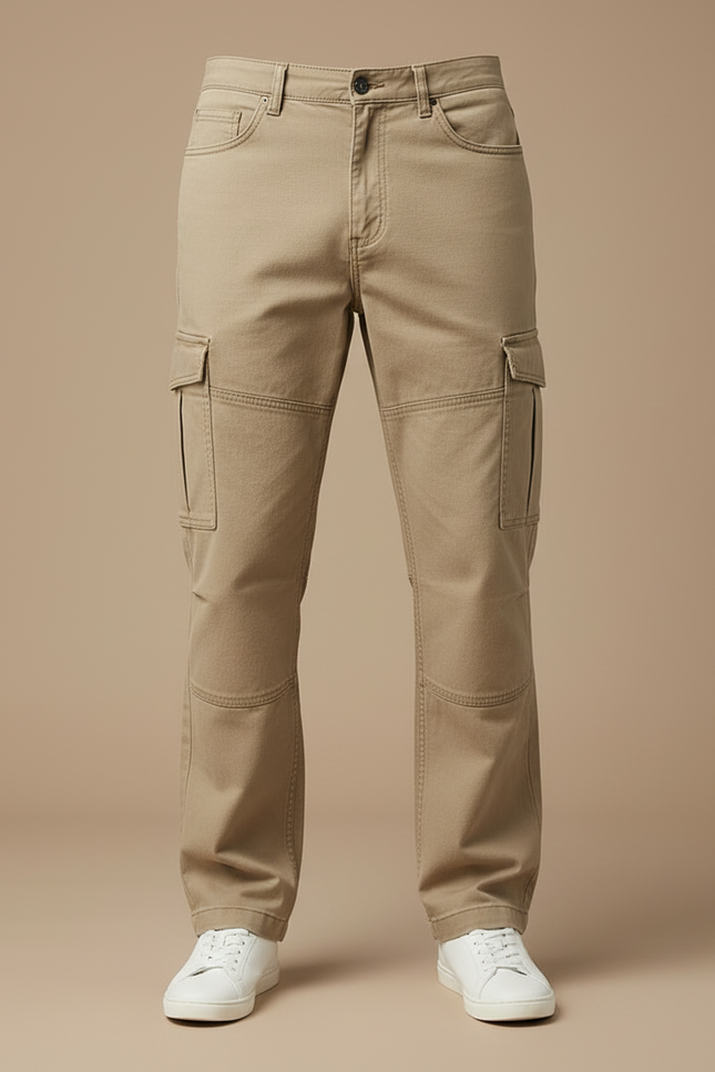 Pantalon Cargo Beige Homme Ample Coton Décontracté - Toile - vue 3