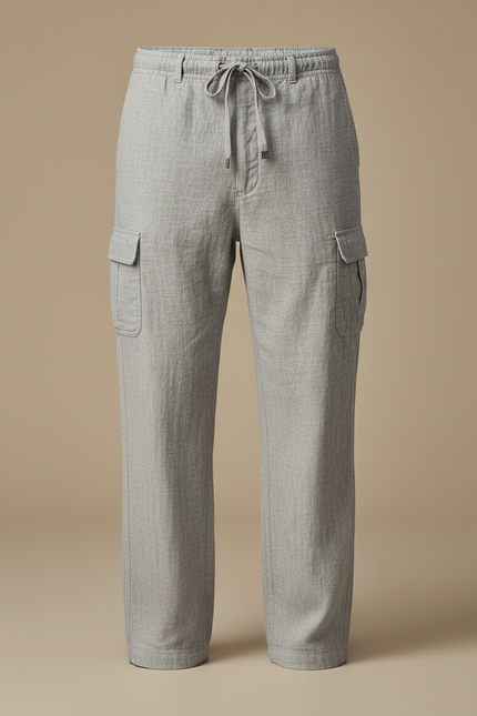 Pantalon Cargo Gris Lin Ample Décontracté Homme - vue 3