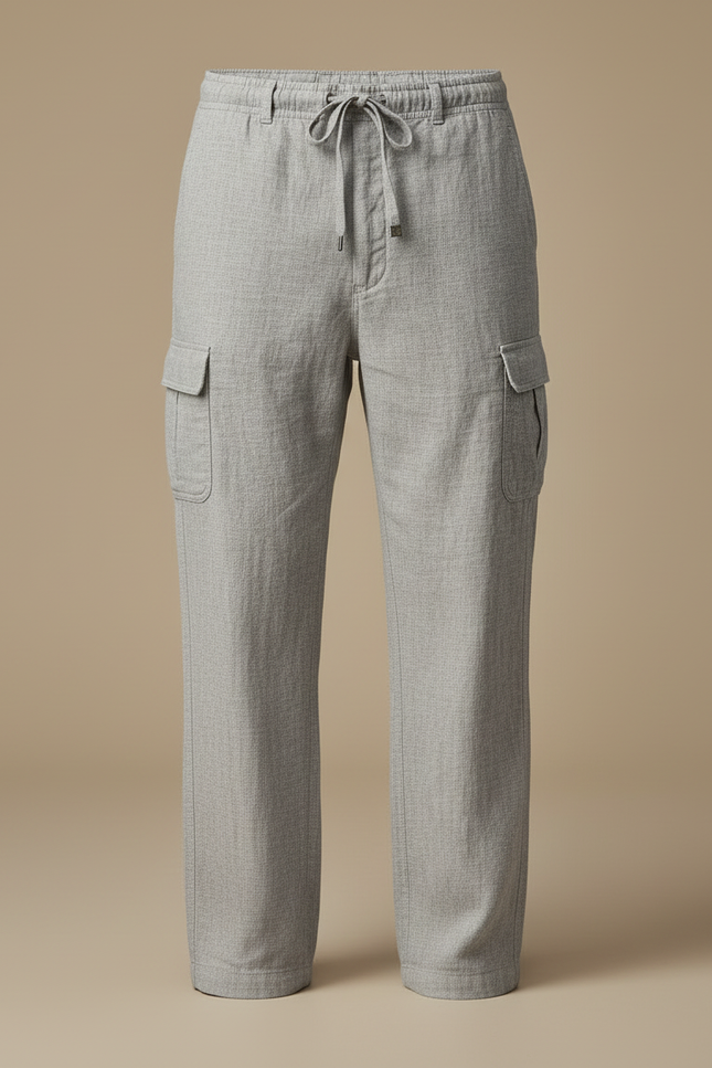 Pantalon Cargo Gris Lin Ample Décontracté Homme - vue 3