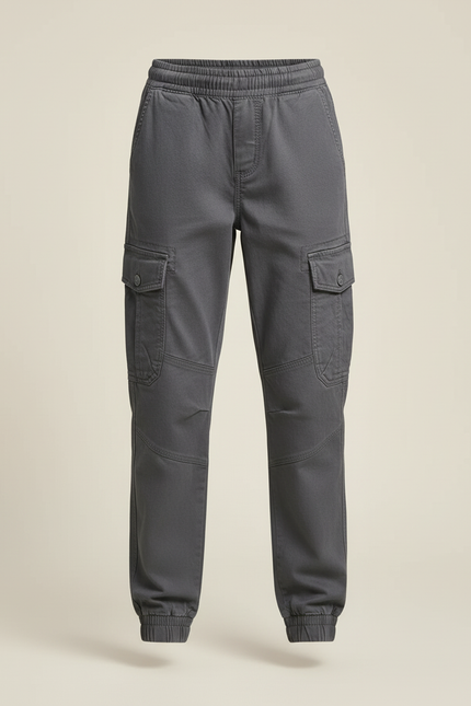 Pantalon Cargo Gris Multipoches Coton Décontracté Enfant - vue 3