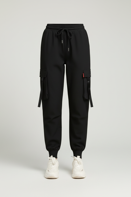 Pantalon Cargo Noir Ample Multipoches Décontracté - Polyester - vue 3
