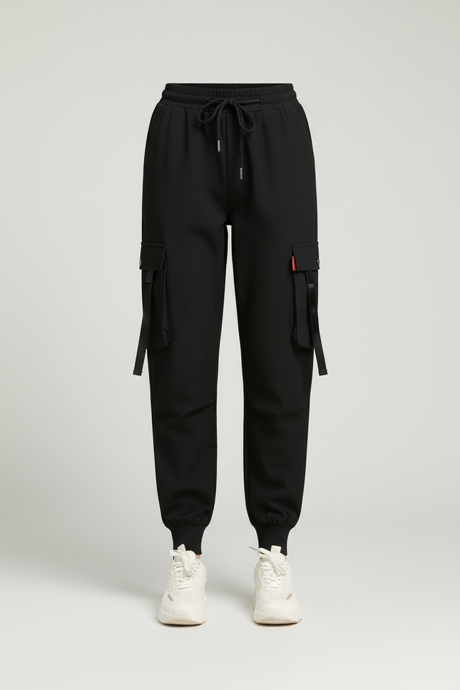 Pantalon Cargo Noir Ample Multipoches Décontracté - Polyester - vue 3