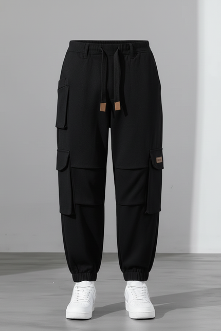 Pantalon Cargo Noir Ample Coton Homme Streetwear - vue 3