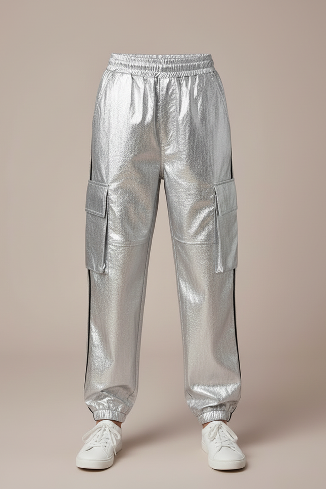 Pantalon Cargo Argenté Brillant Enfant Streetwear Hip Hop - Simili cuir - vue 3