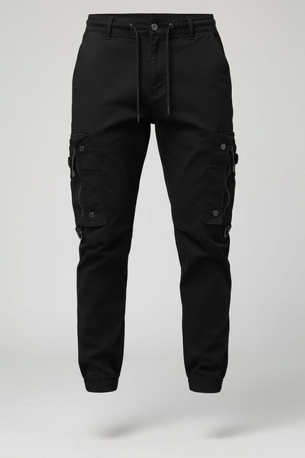 Pantalon Cargo Noir Homme Slim Multipoches Décontracté - Toile - vue 3