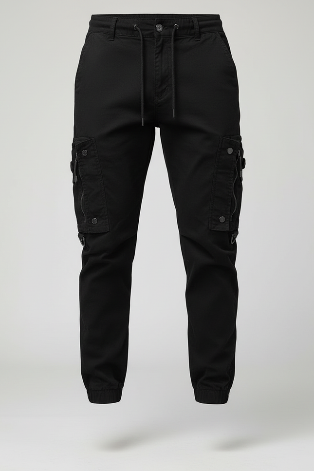 Pantalon Cargo Noir Homme Slim Multipoches Décontracté - Toile - vue 3