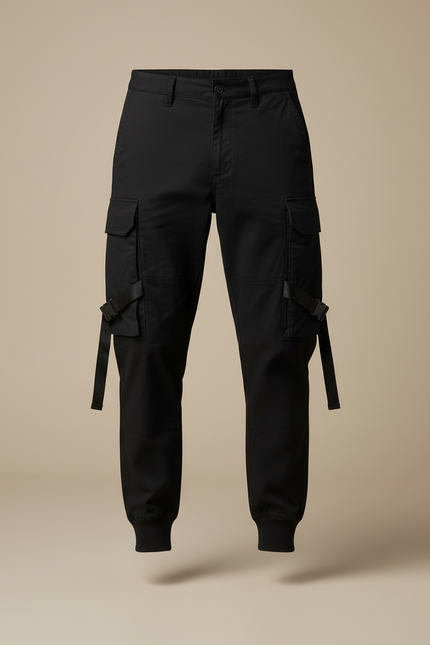 Pantalon Cargo Serre En Bas - Noir Toile - vue 3