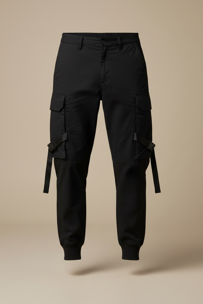 Pantalon Cargo Serre En Bas - Noir Toile - vue 3