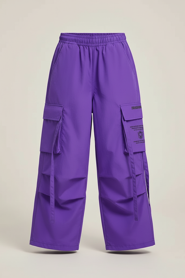 Pantalon Cargo Violet Ample Sangles Fille - Polyester - vue 3