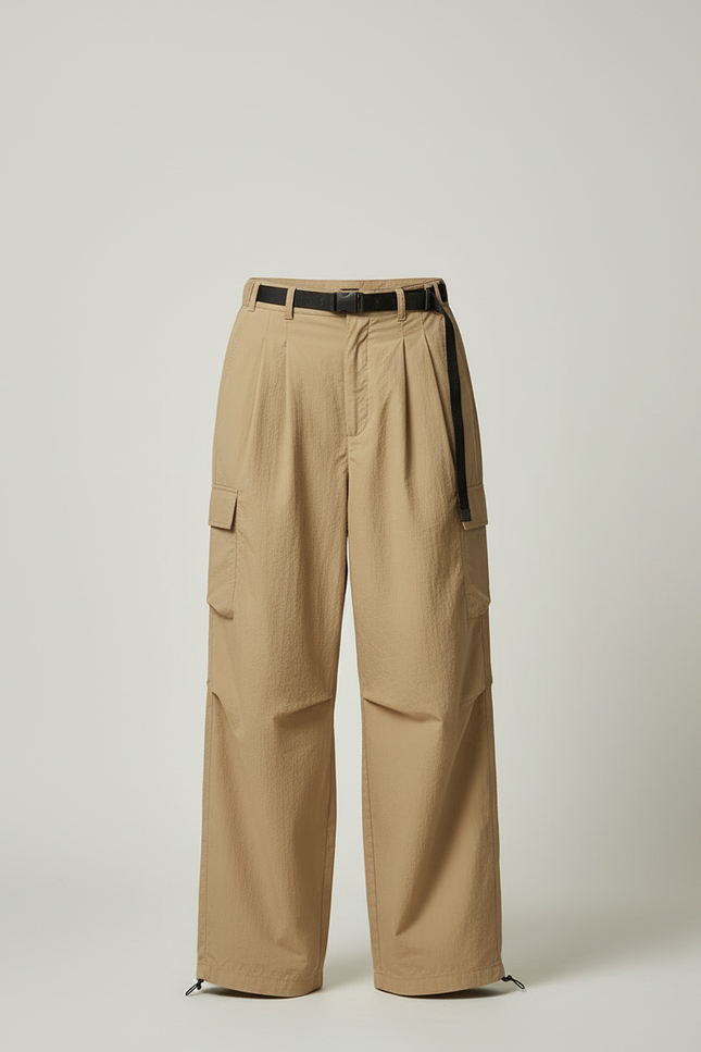 Pantalon Cargo Beige Fluide Ample Nylon Plissé - Polyester - vue 3