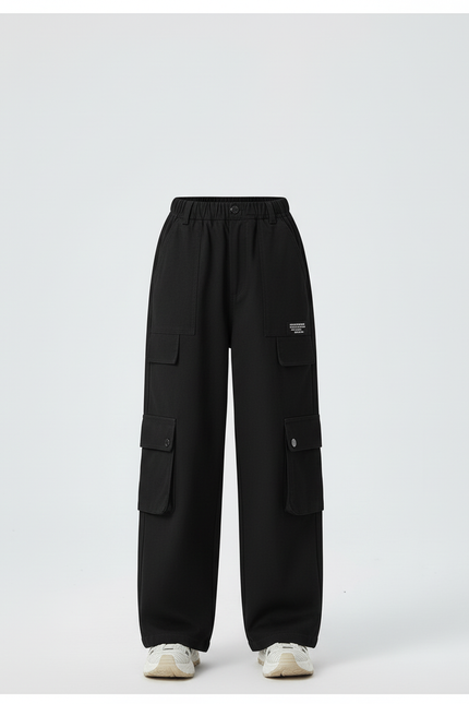 Pantalon Cargo Noir Ample Multipoches Fille Hiver - Molleton - vue 3