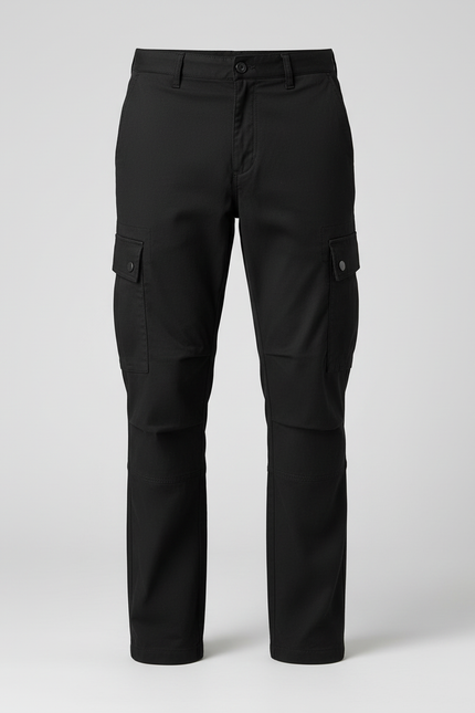 Pantalon Cargo Noir Coton Ample Résistant Multipoches Homme - Toile - vue 3