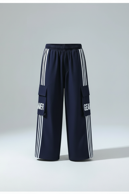 Pantalon Cargo Bleu Marine Ample Rayures Blanches - Molleton - vue 3