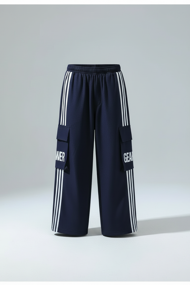 Pantalon Cargo Bleu Marine Ample Rayures Blanches - Molleton - vue 3