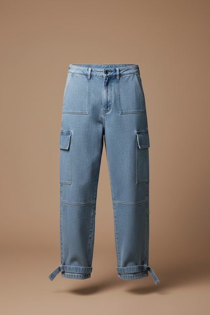 Pantalon Cargo Bleu Ample Denim Streetwear - Jean - vue 3