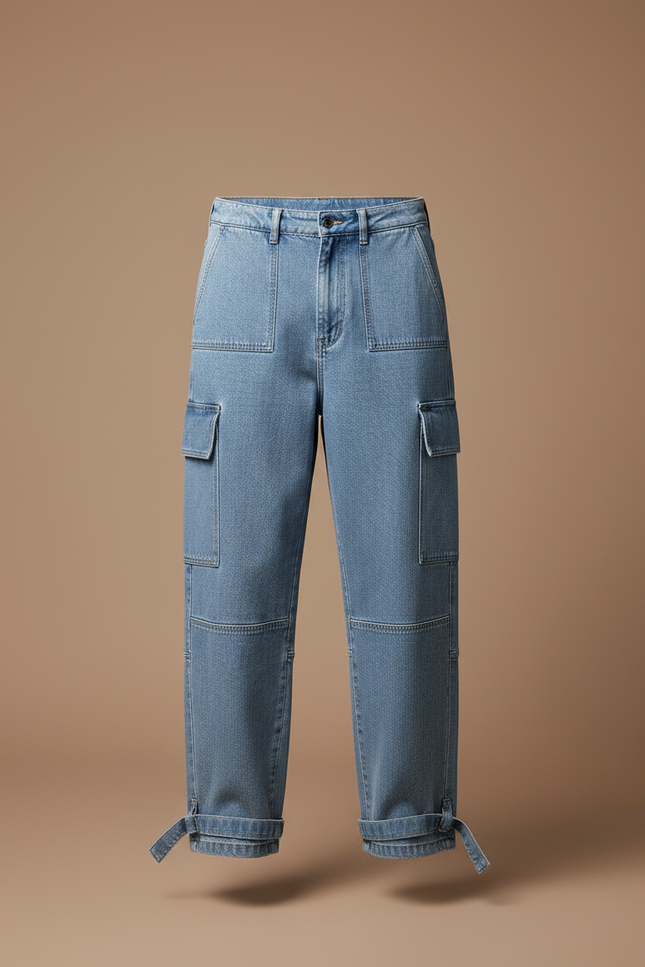 Pantalon Cargo Bleu Ample Denim Streetwear - Jean - vue 3