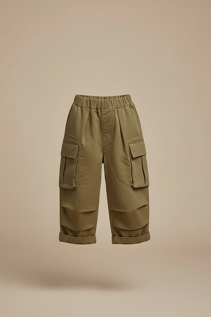 Pantalon Cargo Fille Vert Olive Large - Kaki Toile - vue 3