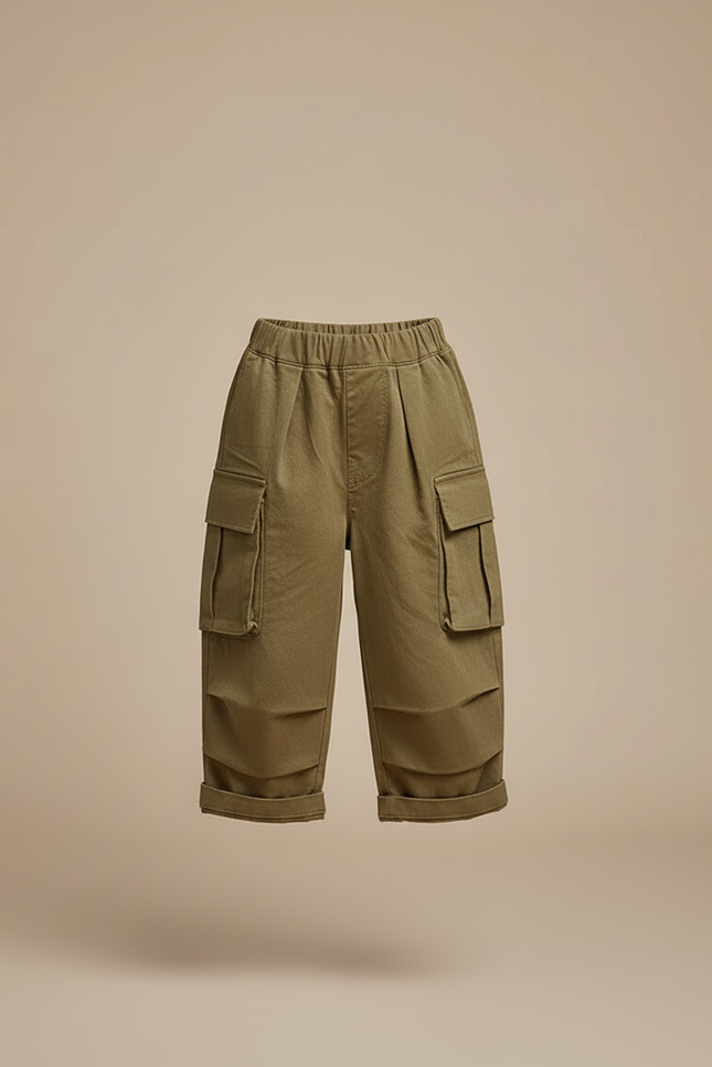 Pantalon Cargo Fille Vert Olive Large - Kaki Toile - vue 3