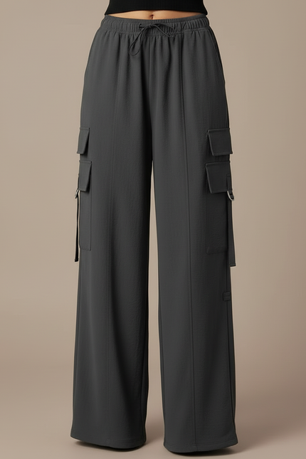 Pantalon Cargo Gris Fluide Large Multipoches Femme - Polyester - vue 3