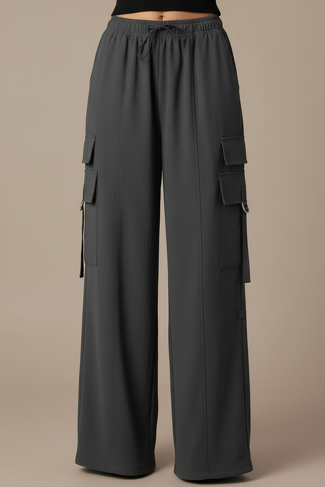 Pantalon Cargo Gris Fluide Large Multipoches Femme - Polyester - vue 3