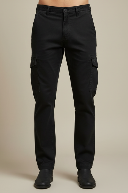 Pantalon Cargo Noir Coton Coupe Droite Homme - vue 3