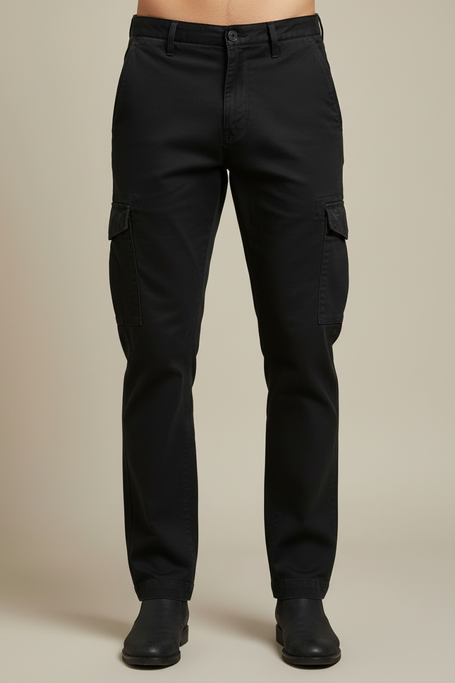 Pantalon Cargo Noir Coton Coupe Droite Homme - vue 3